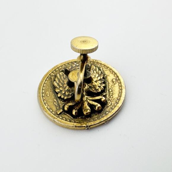 Vintage Louis II Prince de Monaco Coin Earrings - Gold Tone Screw Back Clip On - Picture 3 of 10